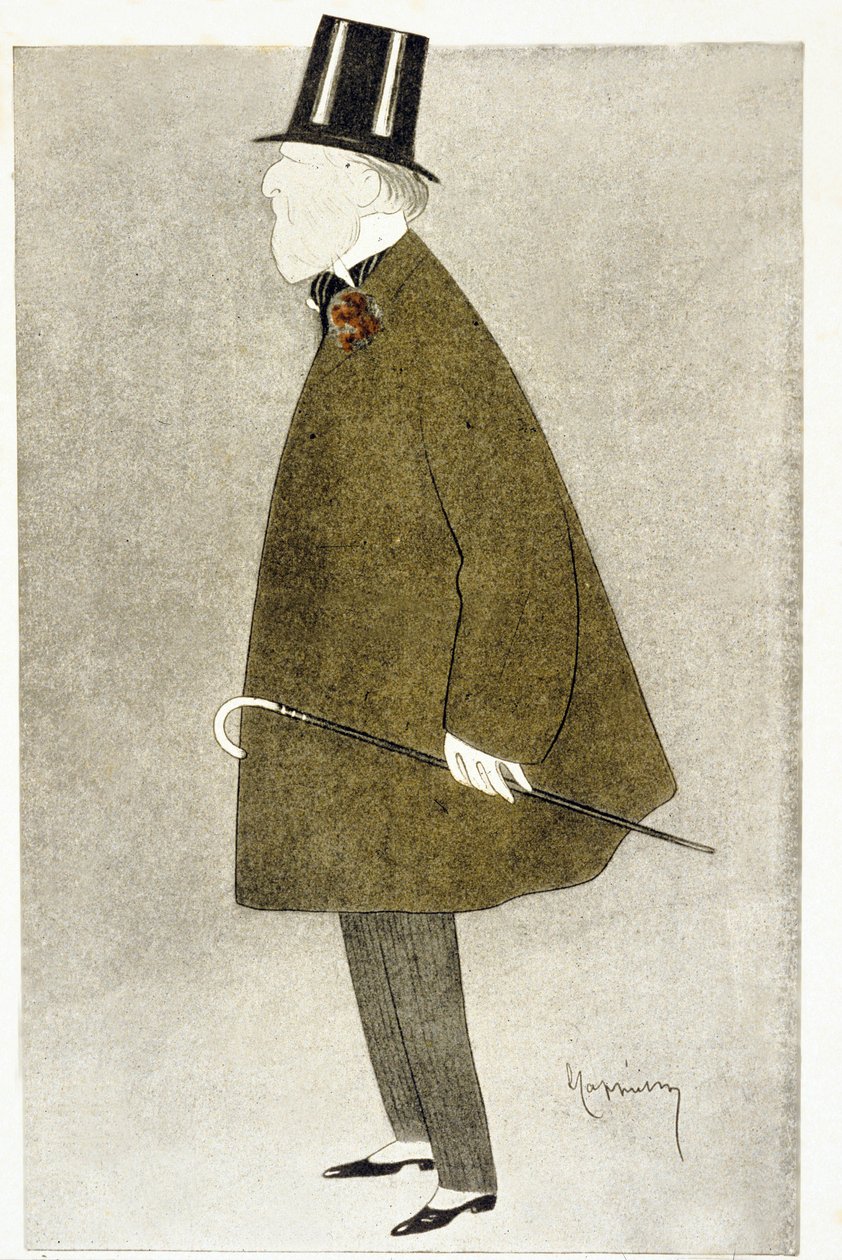 Jacques Doucet (1853-1929), französischer Modedesigner, bekannt für seine eleganten Kleider, gefertigt aus zarten durchsichtigen Materialien in überlagerten Pastellfarben. von Leonetto Cappiello