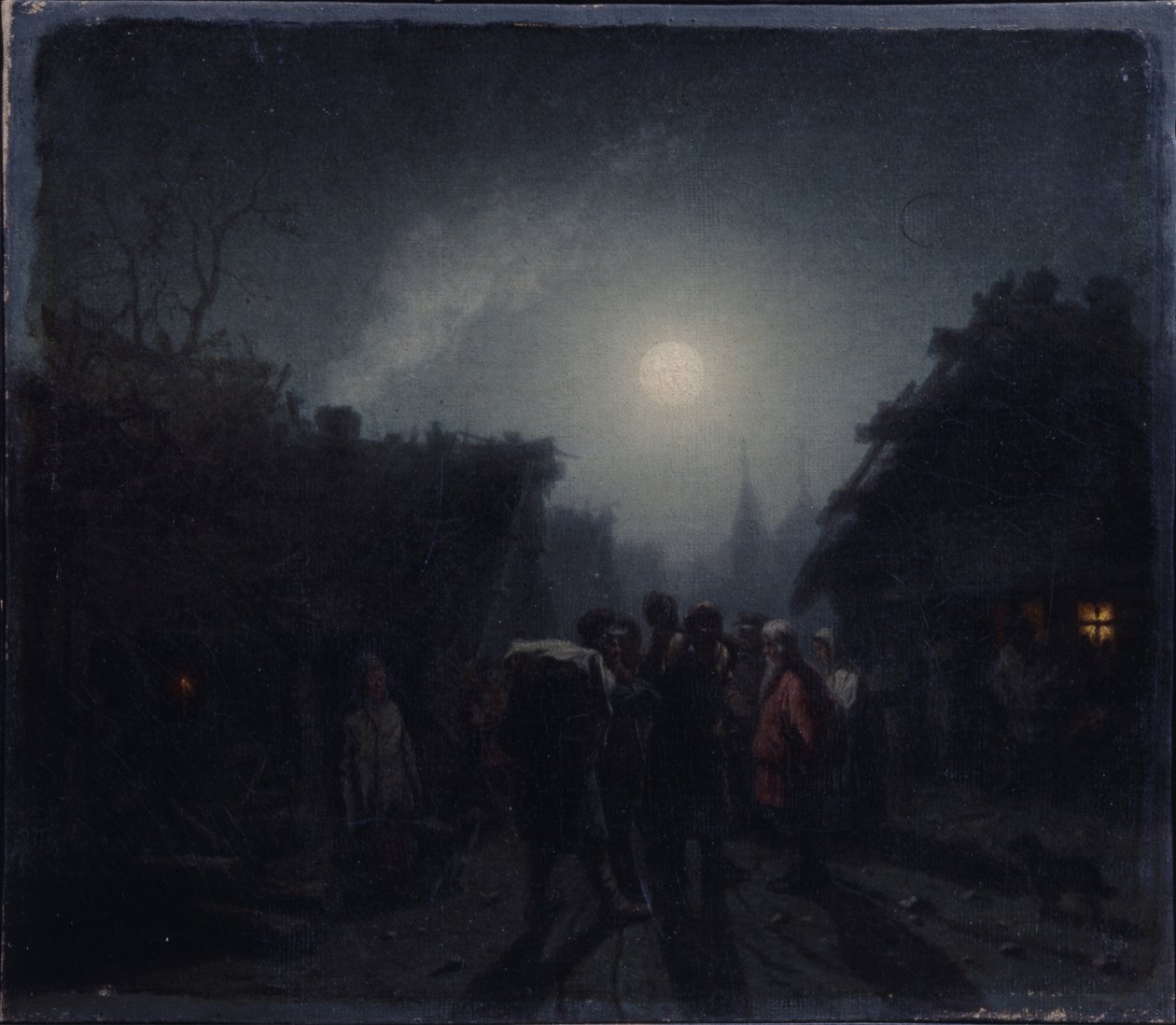 Vor einer Taverne. Nachtszene, 1860er-1870er von Leonid Ivanovich Solomatkin