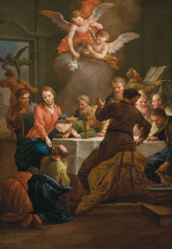 Jesus bewirtet den Apostel Petrus von Leopold Layer
