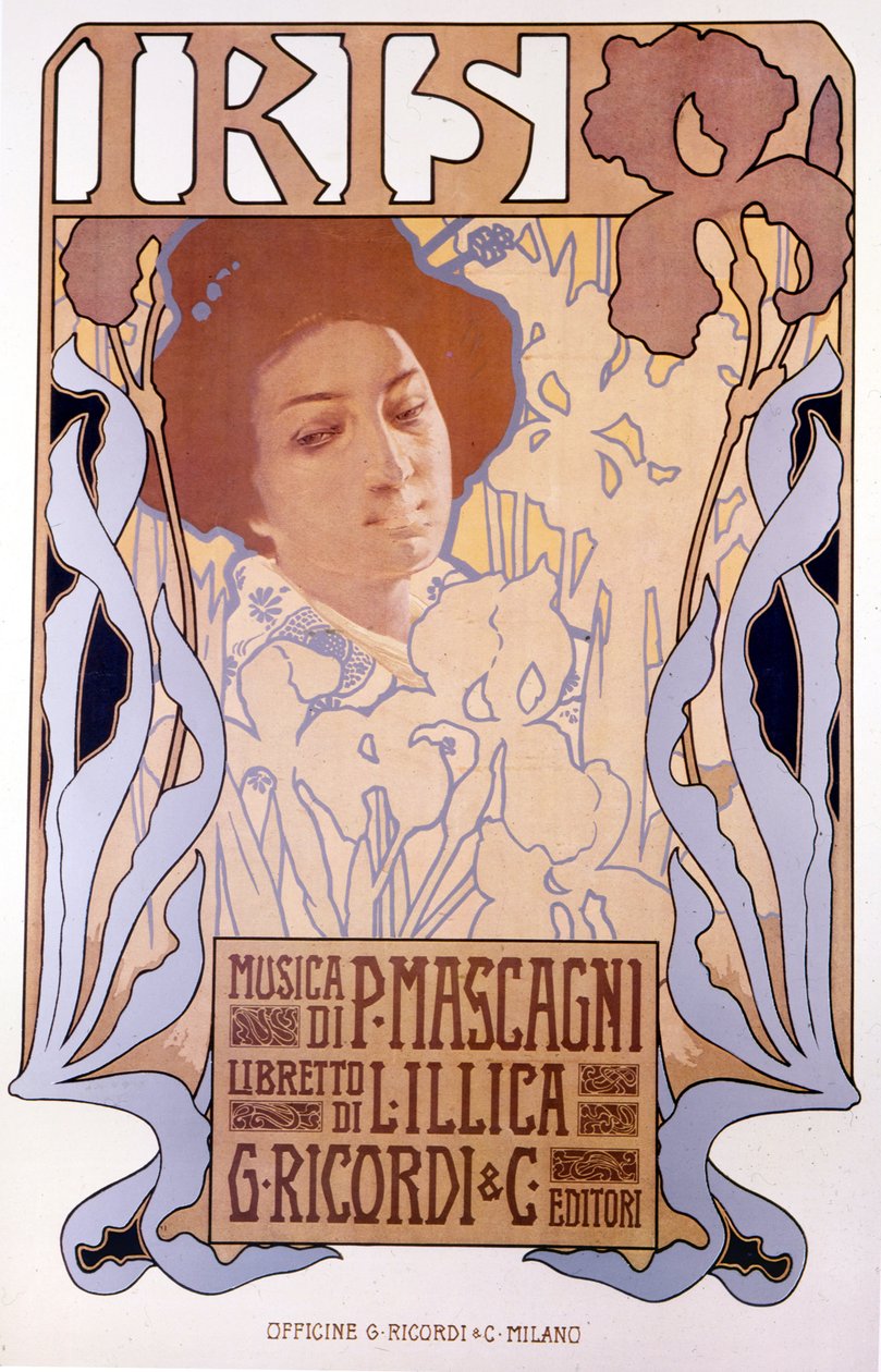 Iris komponiert von Pietro Mascagni, Plakat von Leopoldo Metlicovitz, Libretto von Luigi Illica, 1898 von Leopoldo Metlicovitz