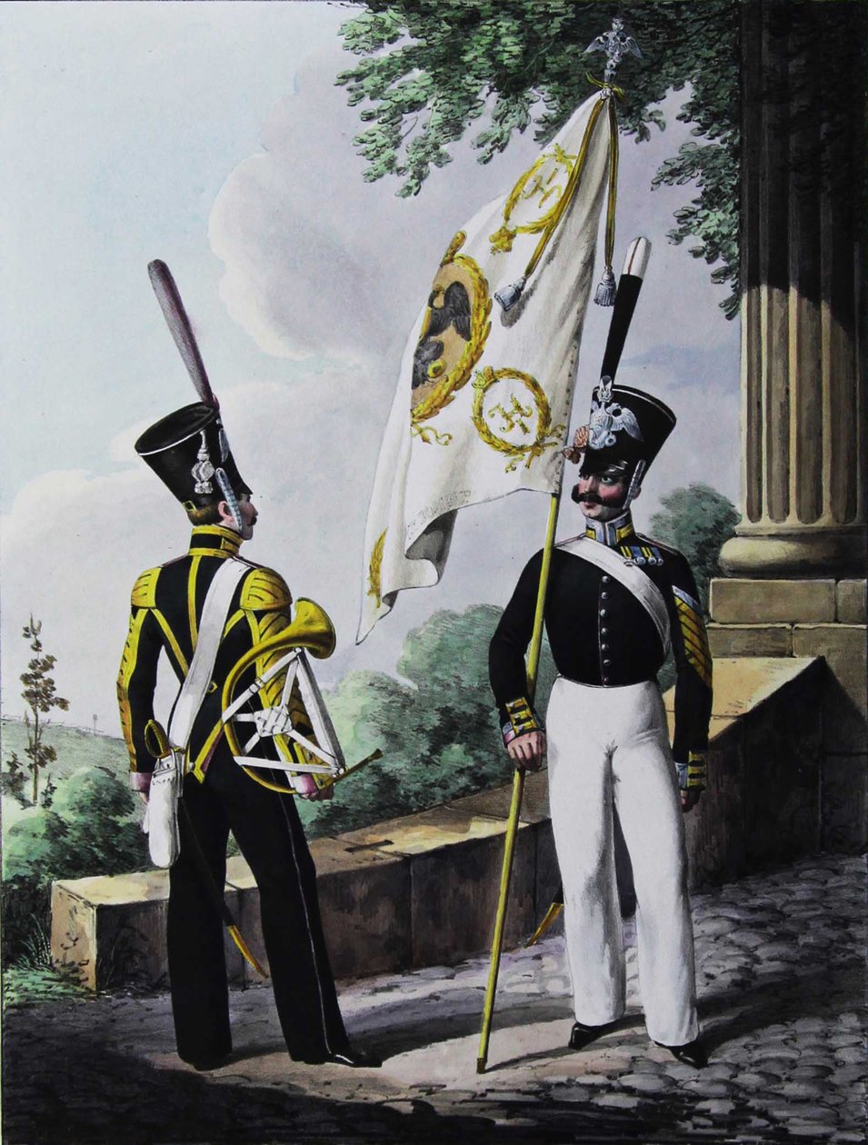 Porte-epee-Praporshchik und Hornist des Gardegarnisonsbataillons, 1829 von Lev Alexandrovich Belousov
