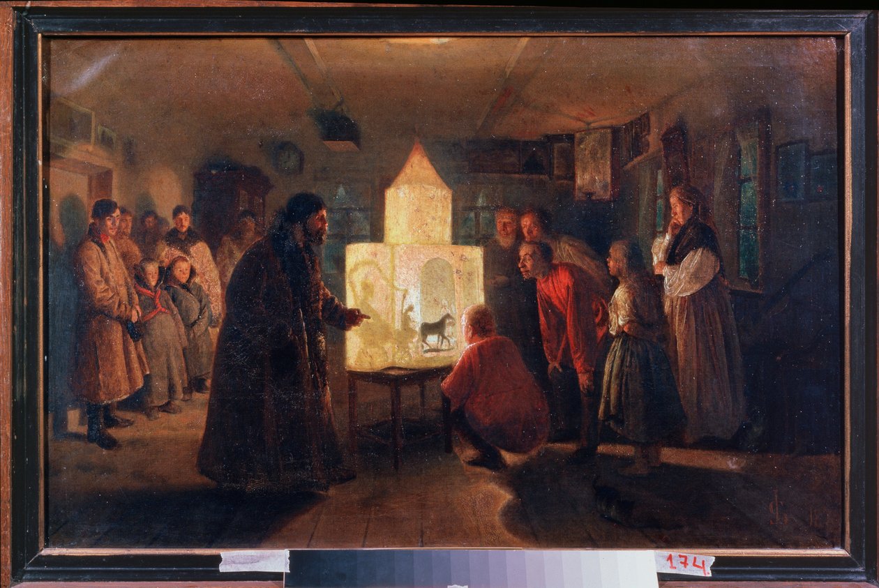 Eine Zauberlaterne in einem Bauernhaus von Lev Grigoryevich Solovyev