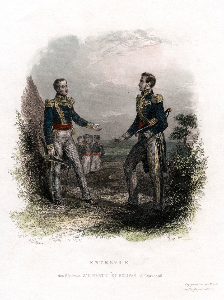 Treffen zwischen den Generälen San Martin und Bolivar, Guayaquil, Ecuador von Levy