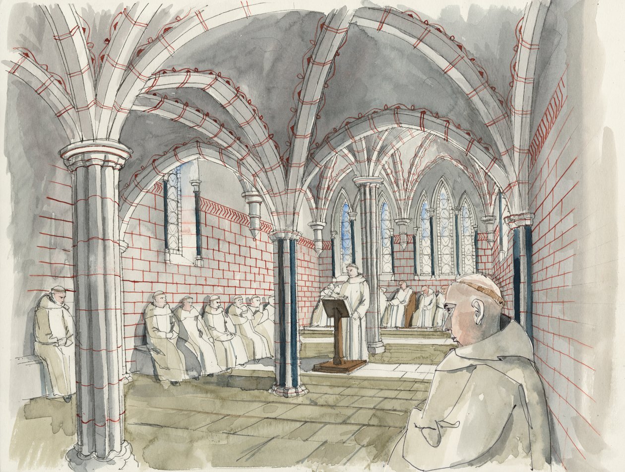 Rekonstruktion des Kapitelsaals in Shap Abbey um 1530 von Liam Wales