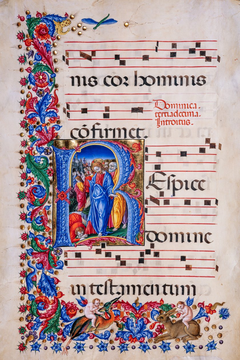 Piccolomini-Bibliothek: Chorbuch, cod. 24.9, ff. 67v mit der „Heilung des Aussätzigen“ von Liberale da Verona