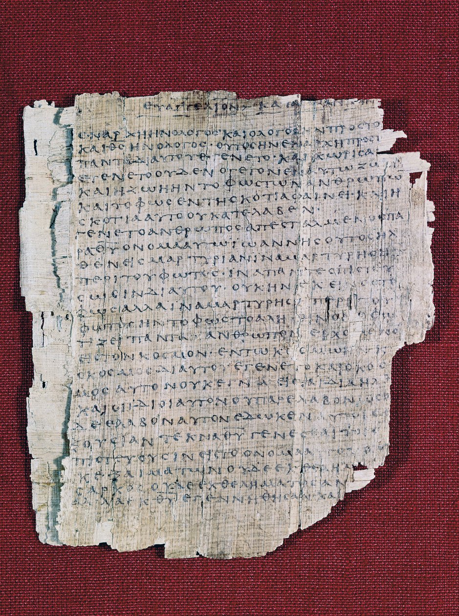 66 oder Bodmer II Papyrus, ca. 200, nahezu vollständiger Kodex des Johannesevangeliums auf Griechisch, Bodmer Bibliothek, Genf, Schweiz von Unbekannt Unbekannt