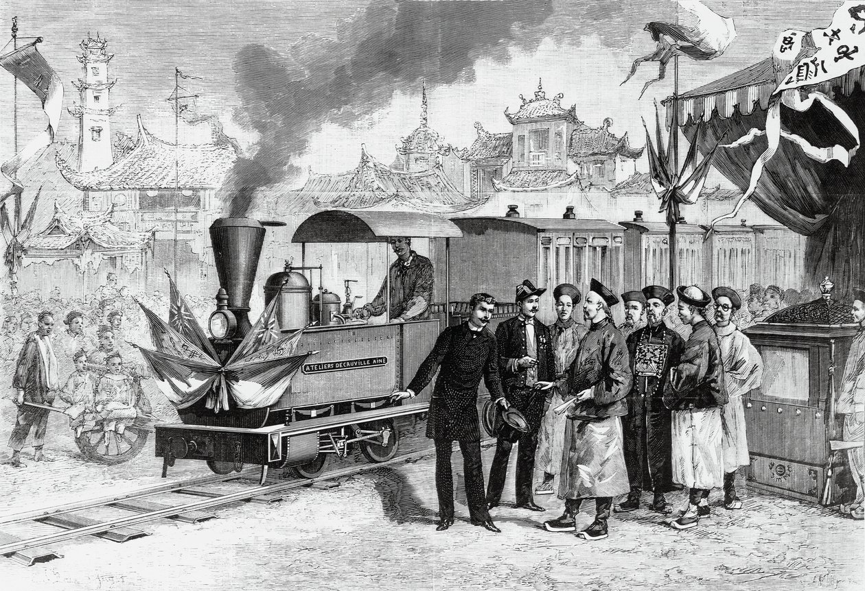 Einweihung der ersten französischen Eisenbahn in China, die Tianjin mit Tangshan verbindet, 20. November von Unbekannt Unbekannt