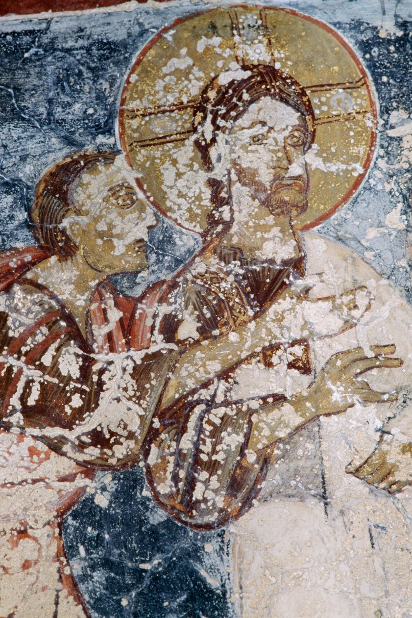 Jesus, Fresko in der byzantinischen Kirche Agios Georgios, Vathi, Kreta, Griechenland von Unbekannt Unbekannt