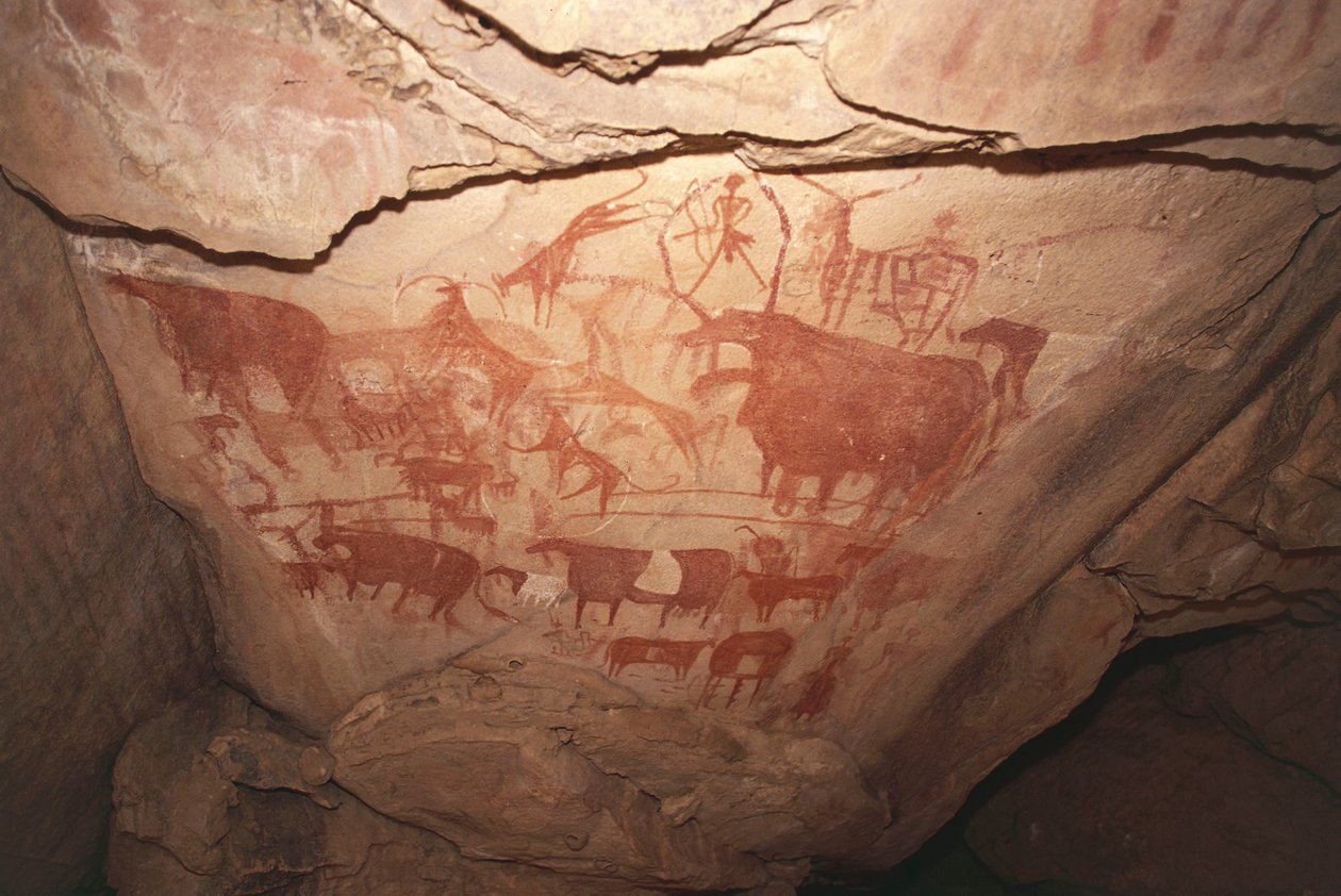 Malerei, die Jagdszenen darstellt, Saharische Felskunst, Enneri Tougwi, Tibesti, Tschad von Unbekannt Unbekannt