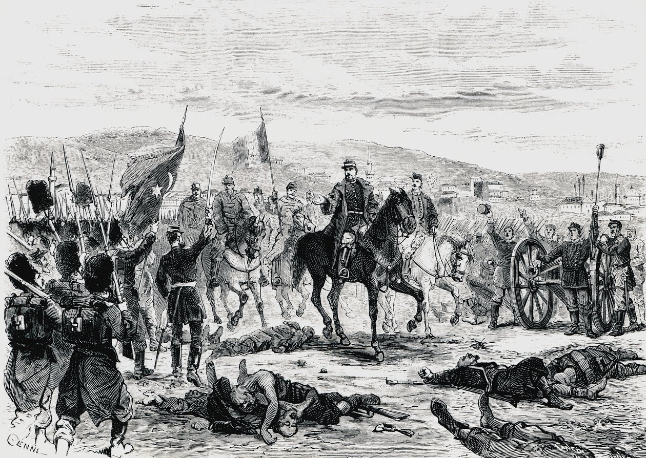 Prinz Carol von Rumänien inspiziert die Truppen nach der vierten Schlacht von Pleven, Russisch-Türkischer Krieg von Unbekannt Unbekannt