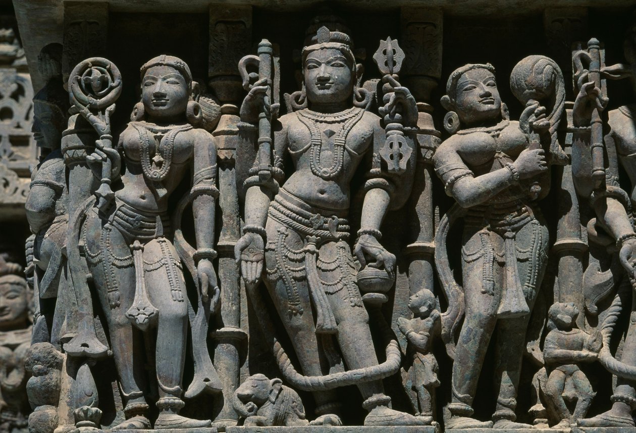 Relief mit männlichen und weiblichen Figuren, Adishvara-Tempel, Vimalavasi Tuk, Tempelkomplex auf dem Shatrunjaya-Hügel, Palitana, Gujarat, Indien von Unbekannt Unbekannt