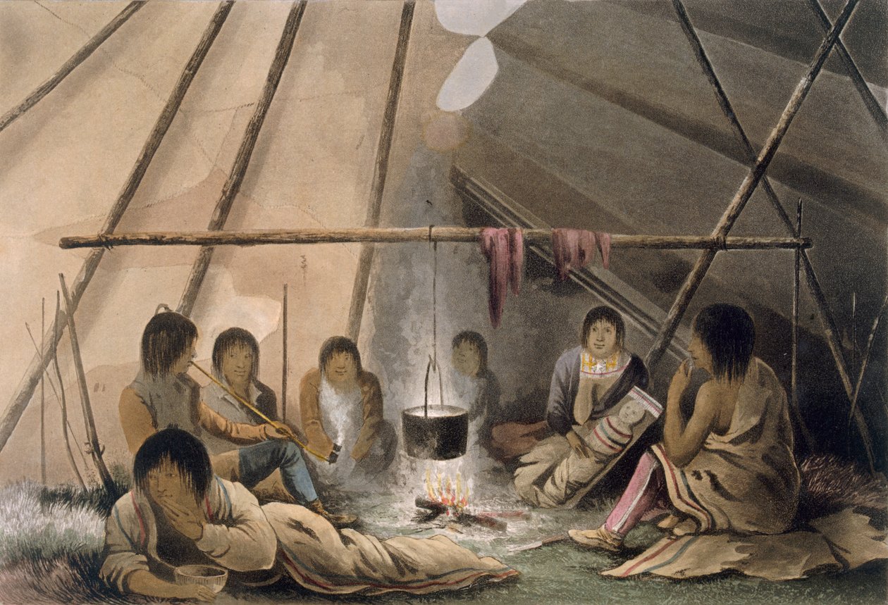 Innenraum eines Cree-Indianerzeltes, 1824 von Lieutenant Hood