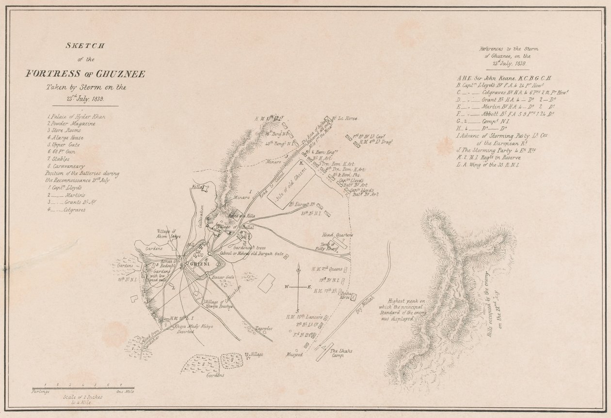 Skizze der Festung Ghuznee. Am 23. Juli 1839 im Sturm erobert von Lieutenant Thomas Wingate