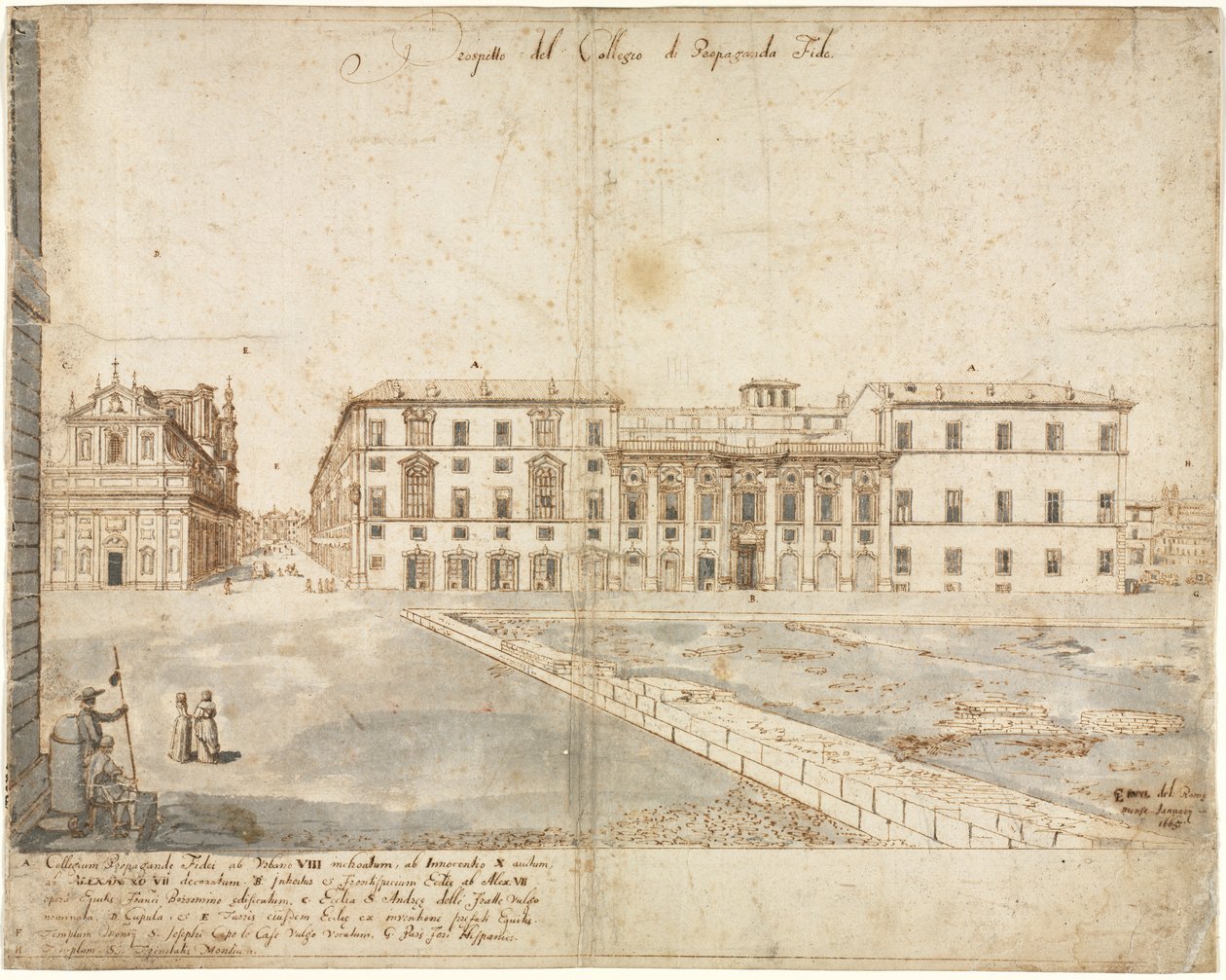 Achtzehn Ansichten von Rom: Das Collegio di Propaganda Fide, 1665 von Lievin Cruyl