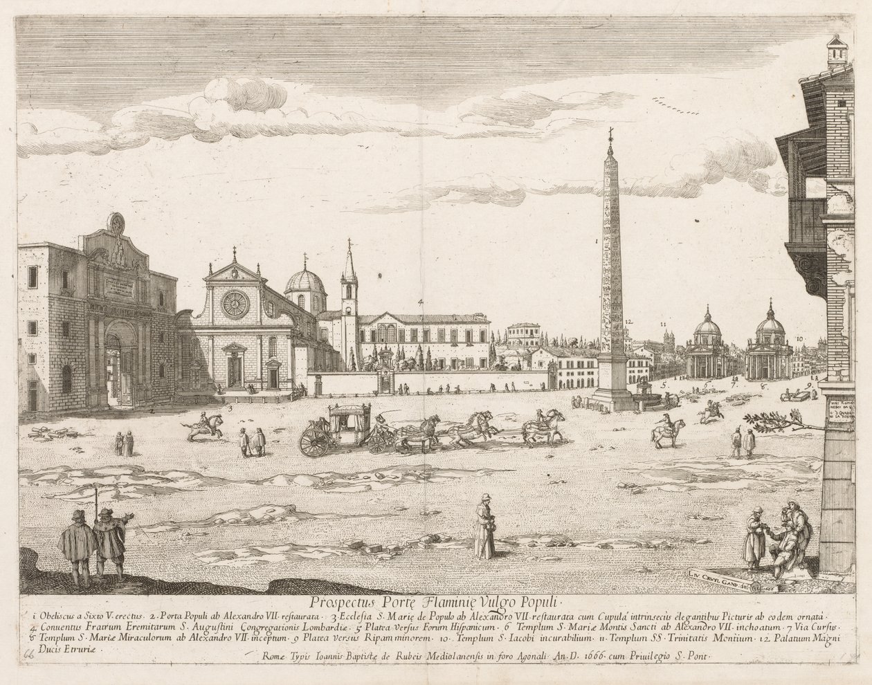 Piazza del Popolo aus "Prospectus Locurum Urbis Romae Insign[ium]" von Lievin Cruyl