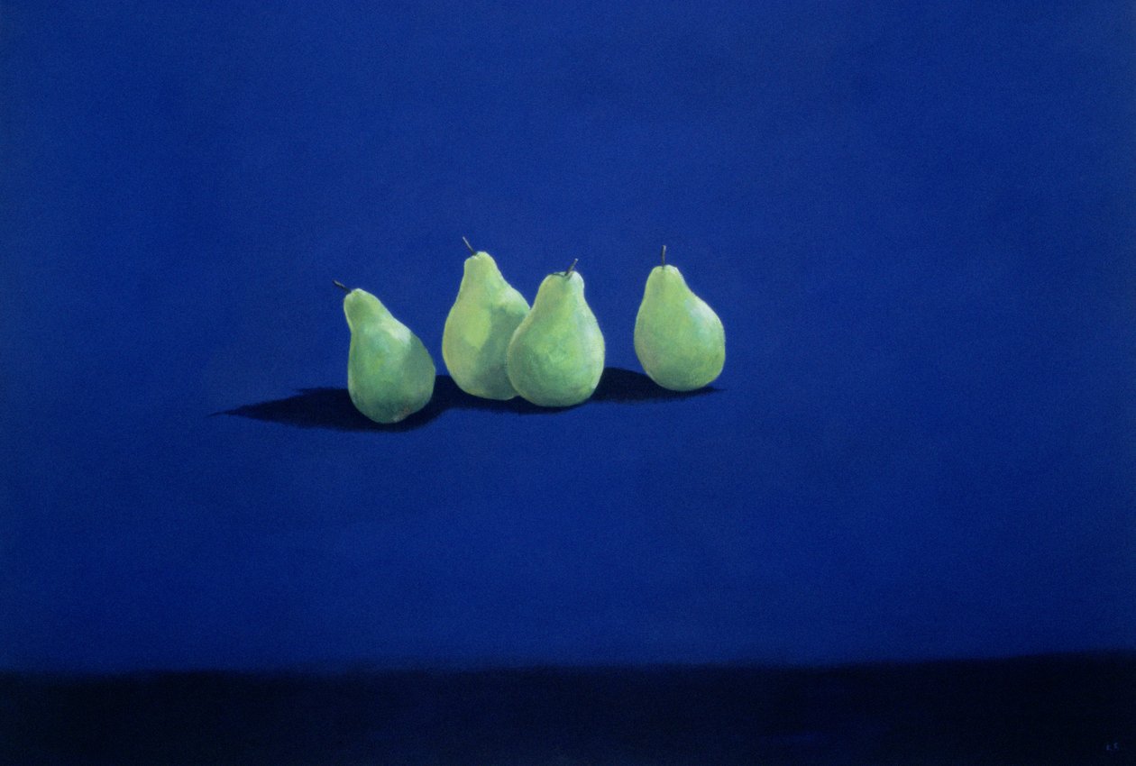 Birnen auf einem blauen Tuch von Lincoln Seligman
