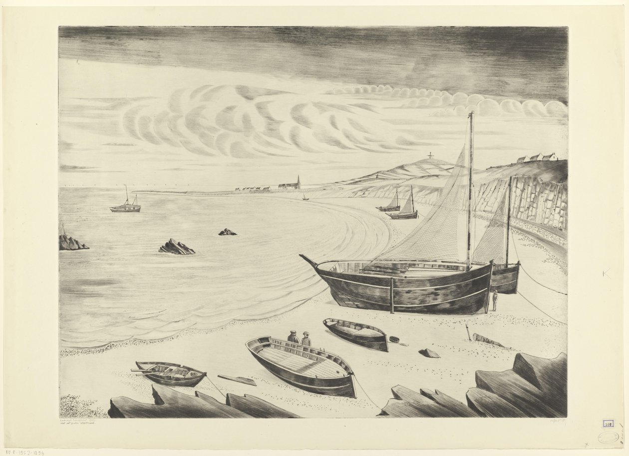 Acht vertäute Schiffe am Strand von Lodewijk Schelfhout (signed by artist)