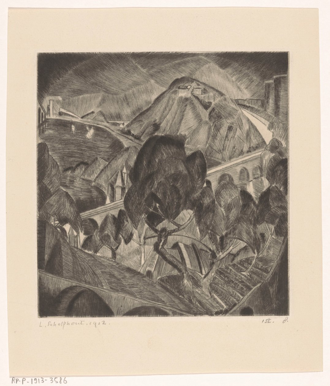 Berglandschaft mit Aquädukt von Lodewijk Schelfhout (signed by artist)