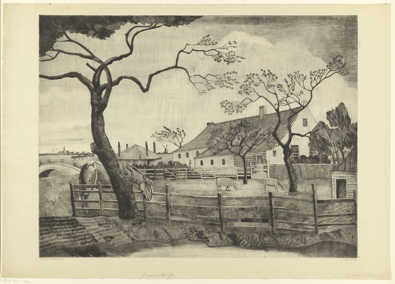 Bauernhof mit Vieh in Holland von Lodewijk Schelfhout (signed by artist)