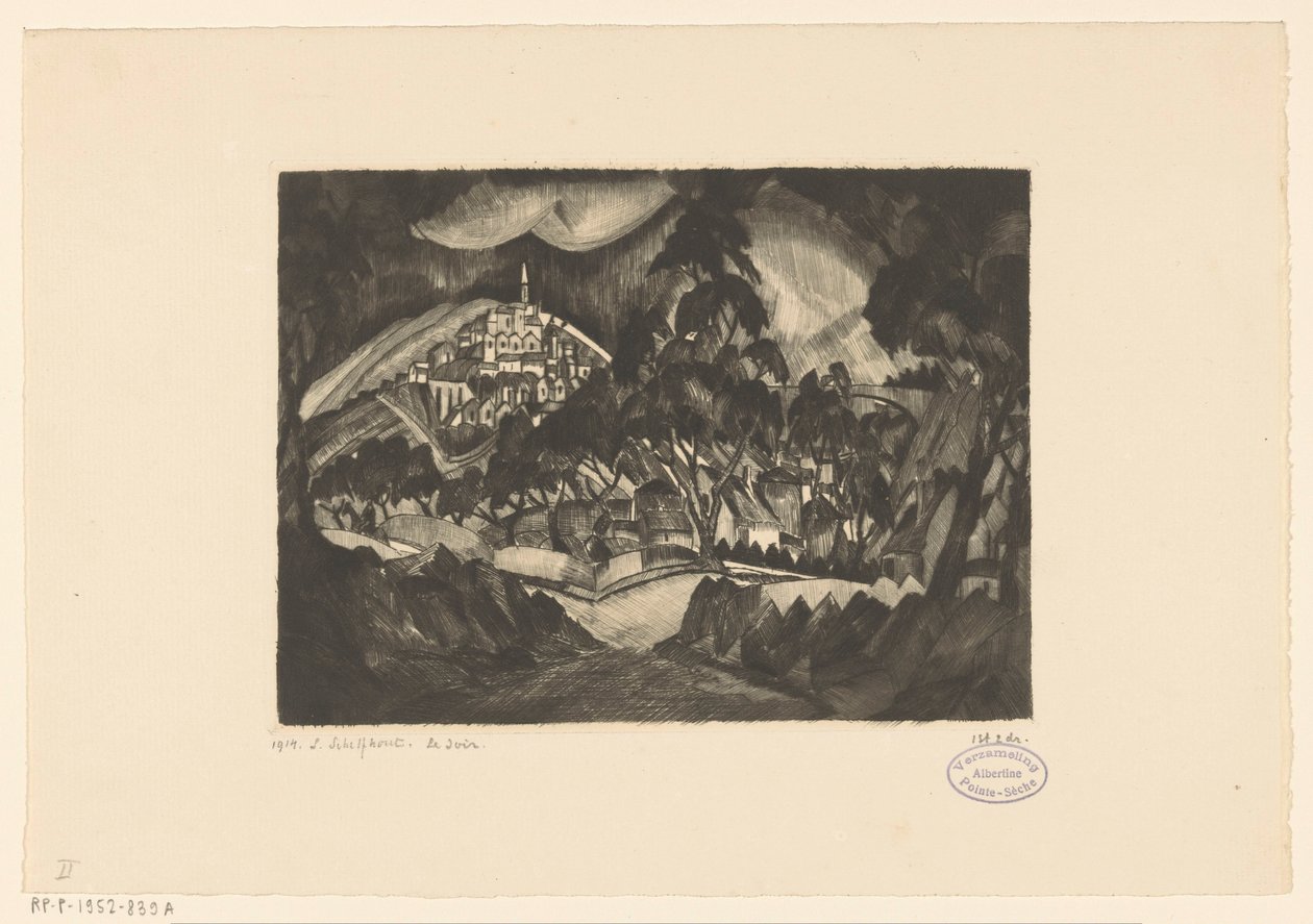Hügellandschaft mit Bäumen und Gebäuden von Lodewijk Schelfhout (signed by artist)