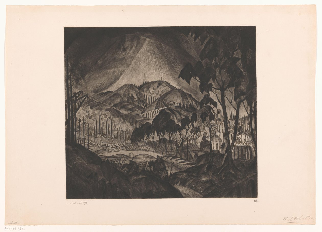 Hügellandschaft mit Industrie von Lodewijk Schelfhout (signed by artist)