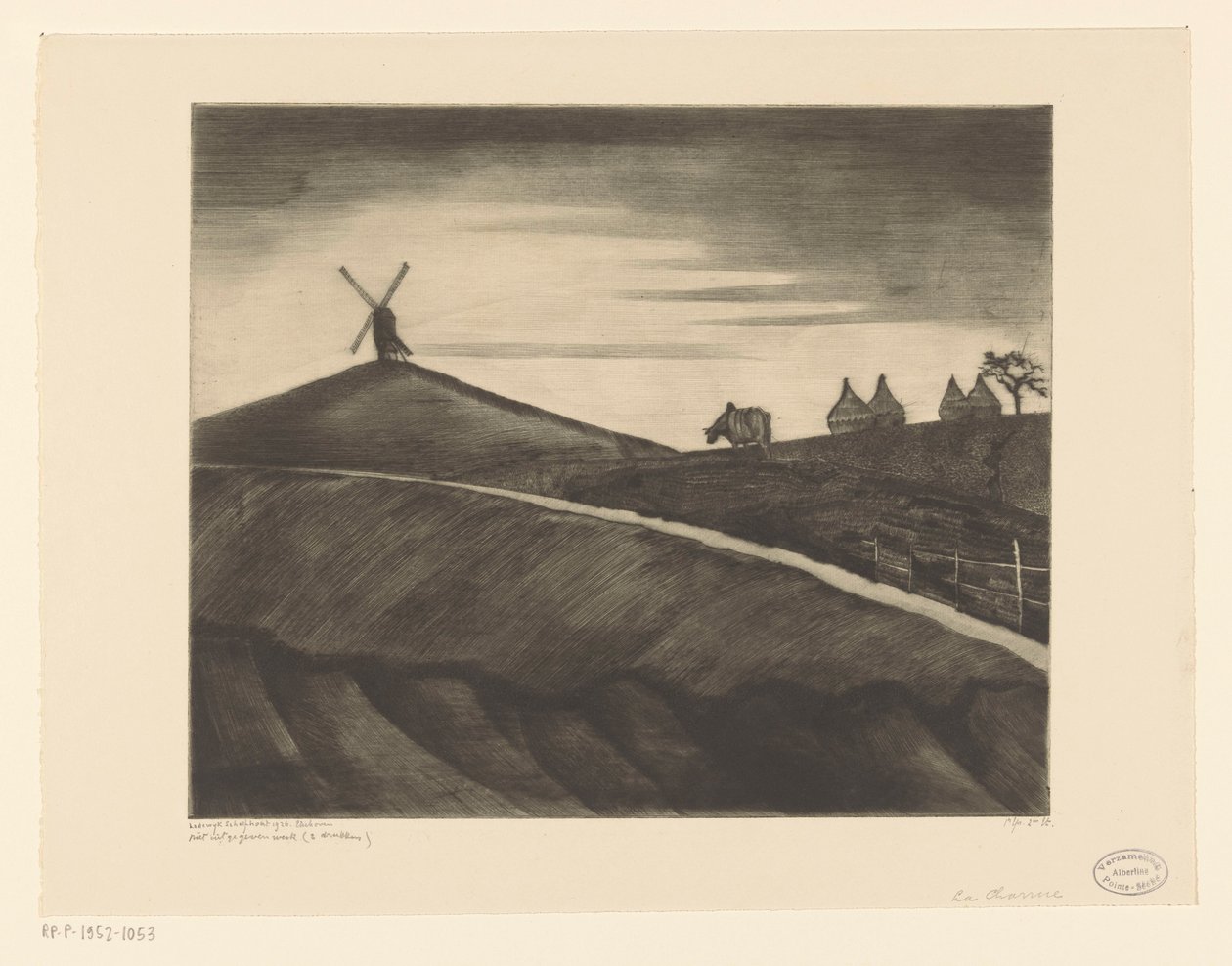 Hügellandschaft mit pflügendem Ochsen bei Etikhove (La Charrue) von Lodewijk Schelfhout (signed by artist)