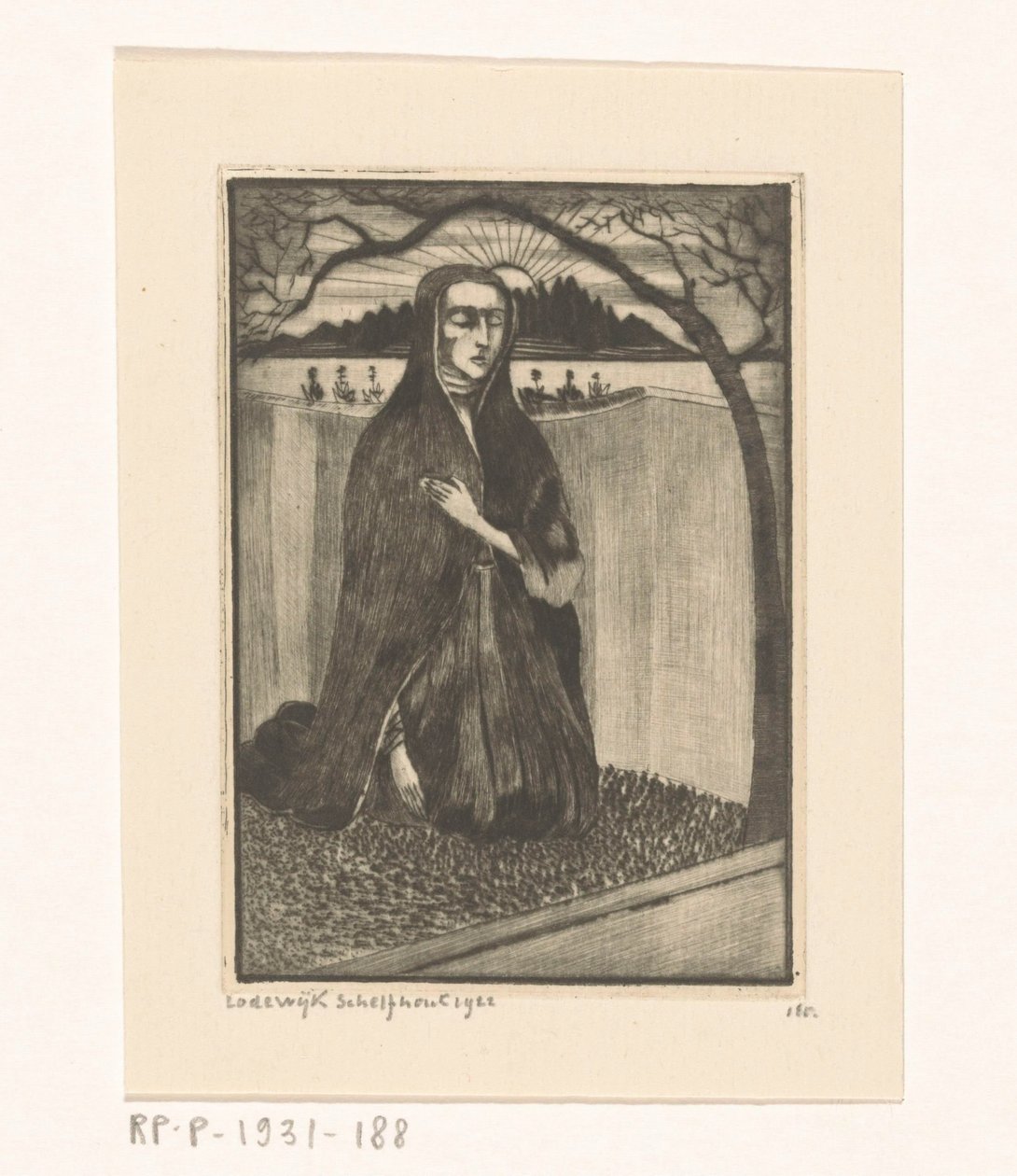 Frau bei einem Grab von Lodewijk Schelfhout (signed by artist)