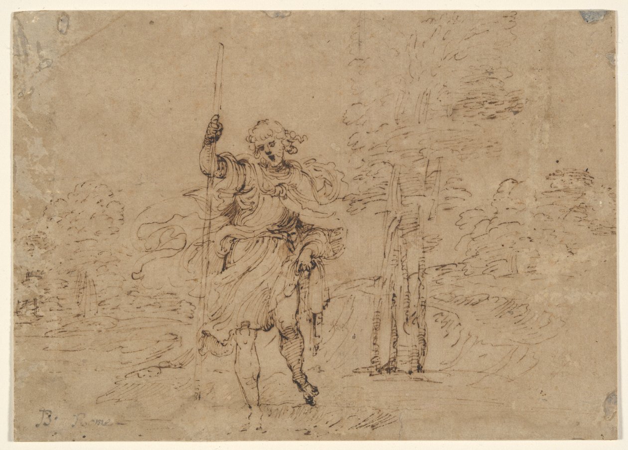 Heiliger Christophorus (oder Heiliger Rochus?) in einer Landschaft von Lodovico Carracci