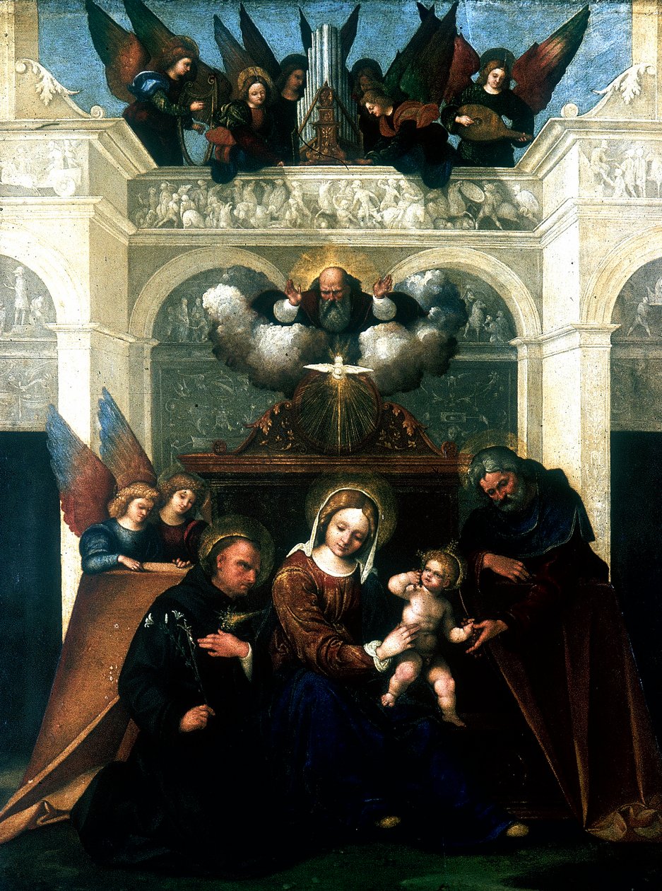 Heilige Familie mit dem heiligen Nikolaus von Tolentino, 1515-1530 von Lodovico Mazzolini