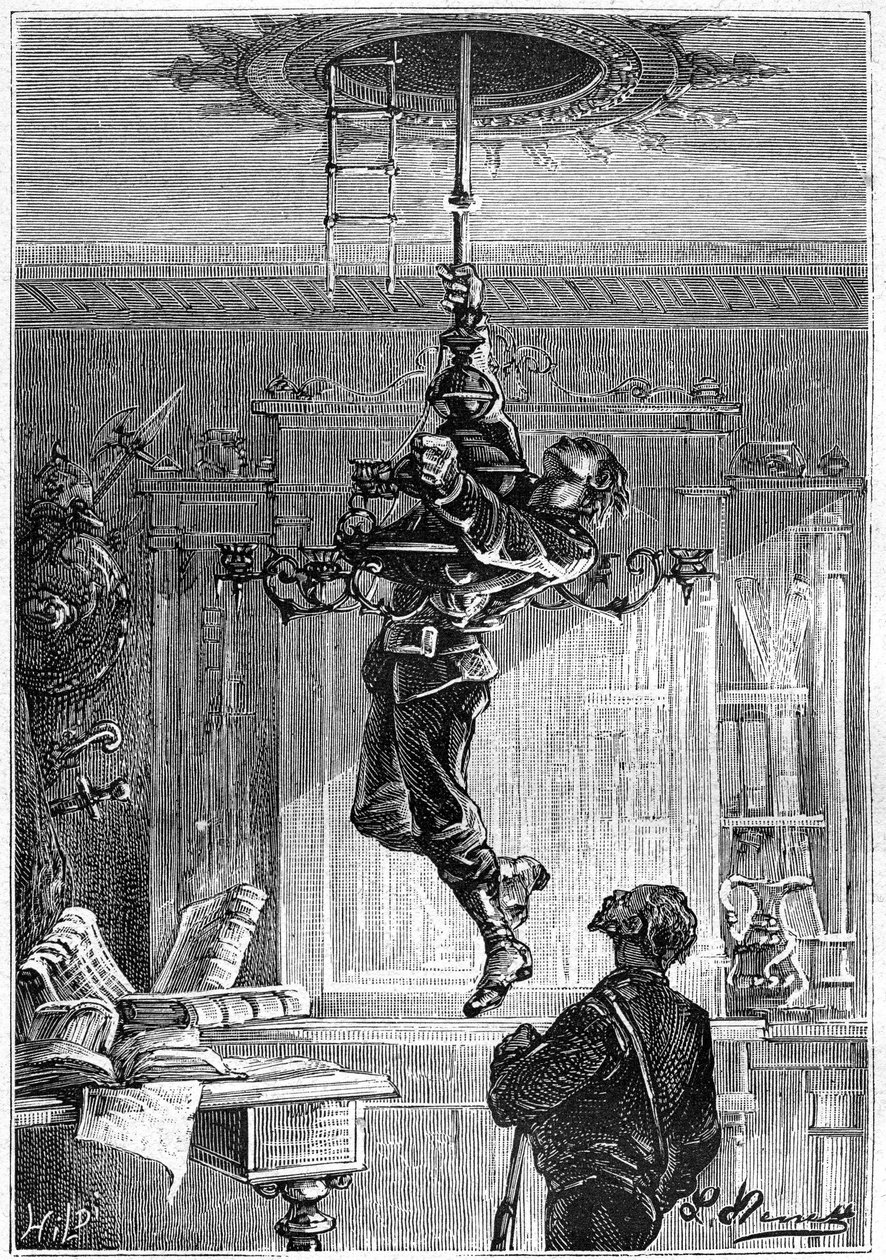 Zeichnung von Leon Benett, aus dem Buch von Jules Verne „Die 500 Millionen der Begum“ - Ausgabe Hetzel/Außergewöhnliche Reisen 1879 von Léon Benett