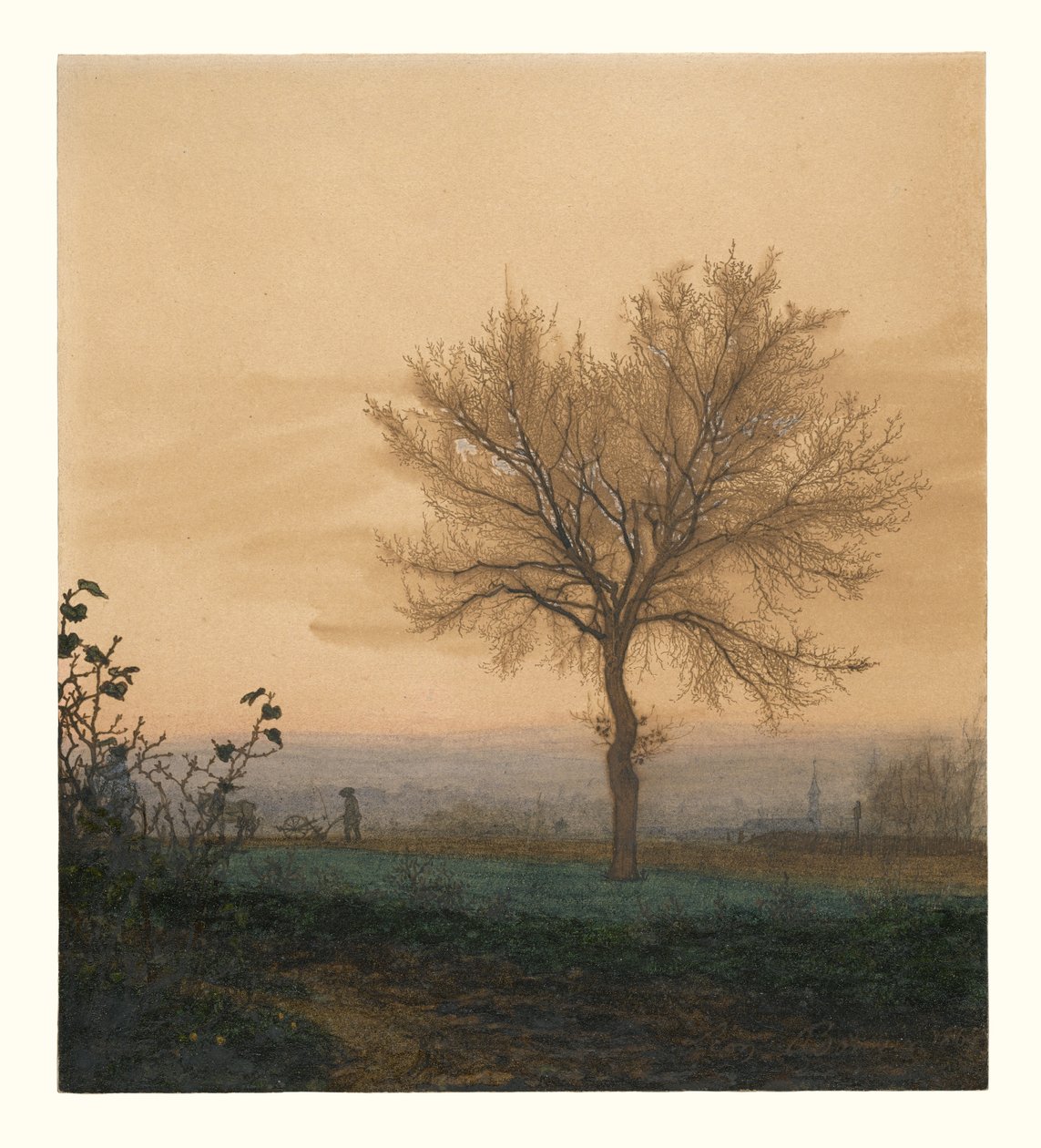 Landschaft mit einem kahlen Baum und einem Pflüger von Léon Bonvin