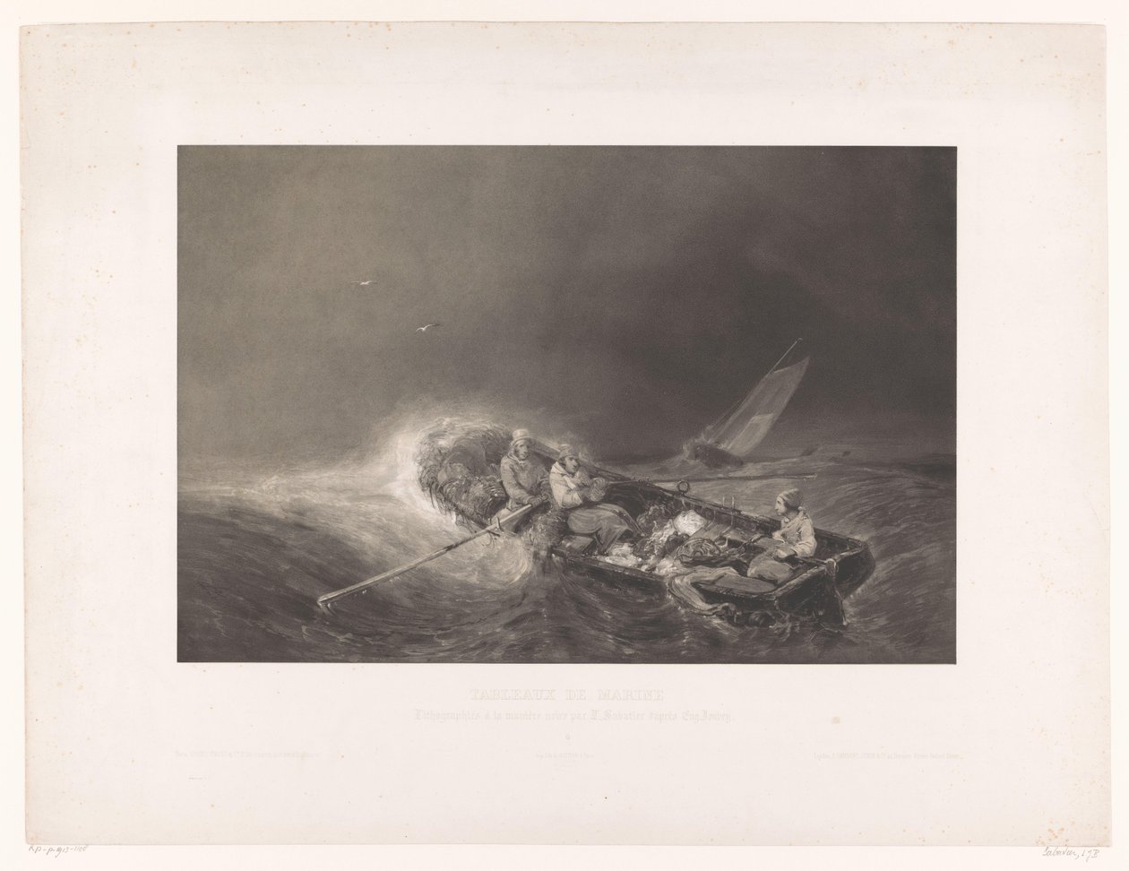 Fischer in einem Ruderboot auf See (Marine gezichten) von Léon Jean Baptiste Sabatier