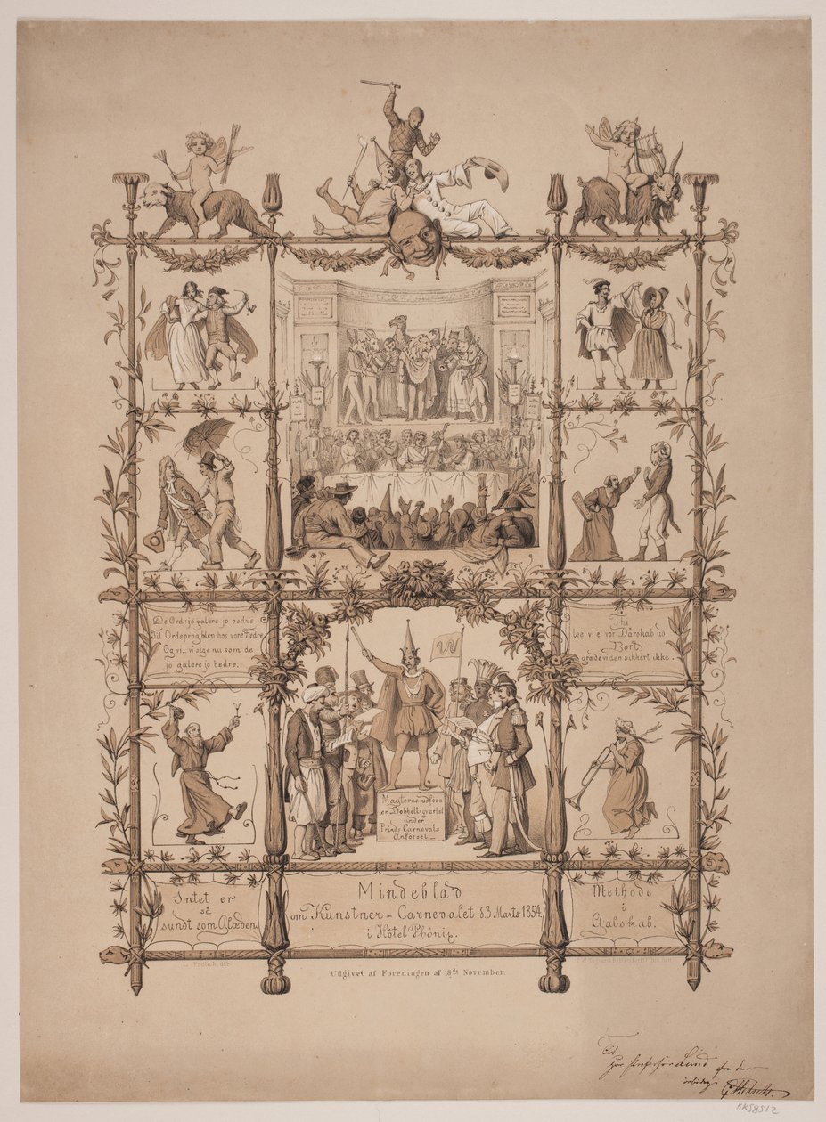 Gedenkblatt zum Künstlerkarneval am 3. März 1854 von Lorenz Frølich