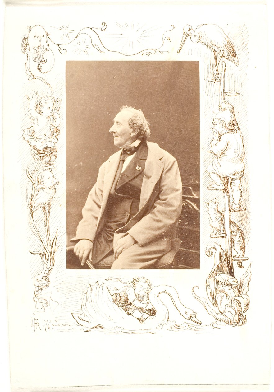 Randzeichnung um ein Foto von H.C. Andersen von Lorenz Frølich
