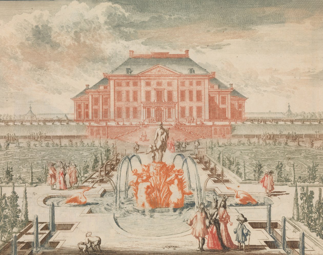 Das Königshaus von der Gartenseite, mit dem Venusbrunnen, in: Tooneel Der Voornaamste N..., n.d. von Lorenz Scherm