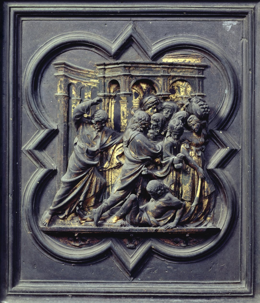 Christus vertreibt die Händler aus dem Tempel, siebtes Panel der Nordtüren des Baptisteriums von San Giovanni, 1403-24 von Lorenzo Ghiberti
