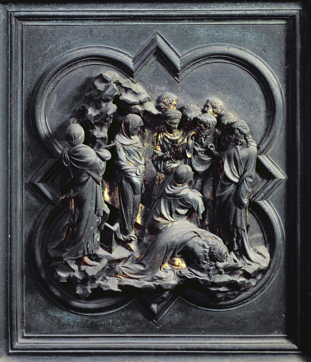 Die Auferweckung des Lazarus, zehntes Panel der Nordtüren des Baptisteriums von San Giovanni, 1403-24 von Lorenzo Ghiberti