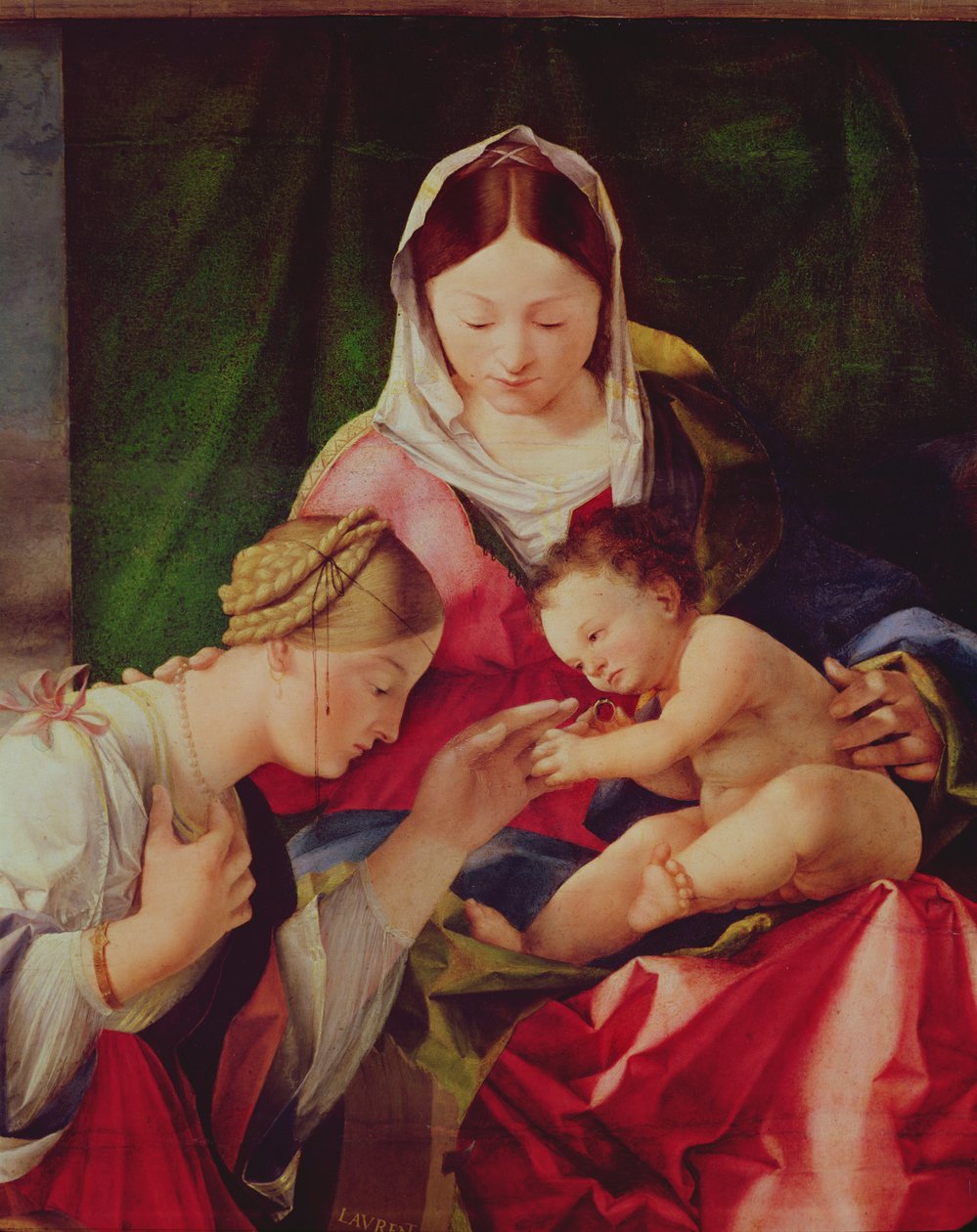 Detail der mystischen Hochzeit der heiligen Katharina von Lorenzo Lotto