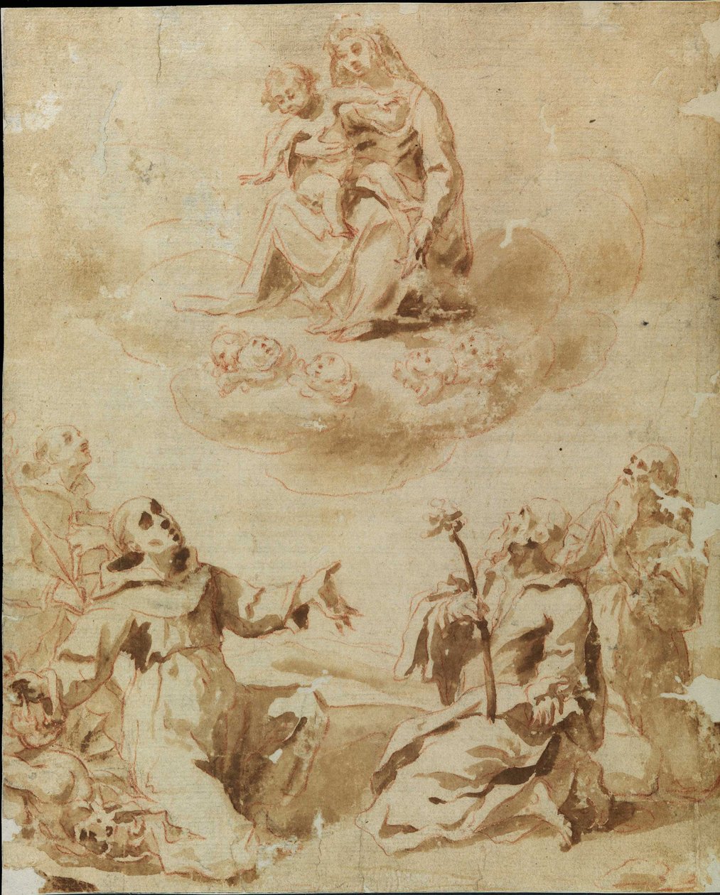 Madonna und Kind, verehrt von vier Heiligen von Lorenzo Sabbatini