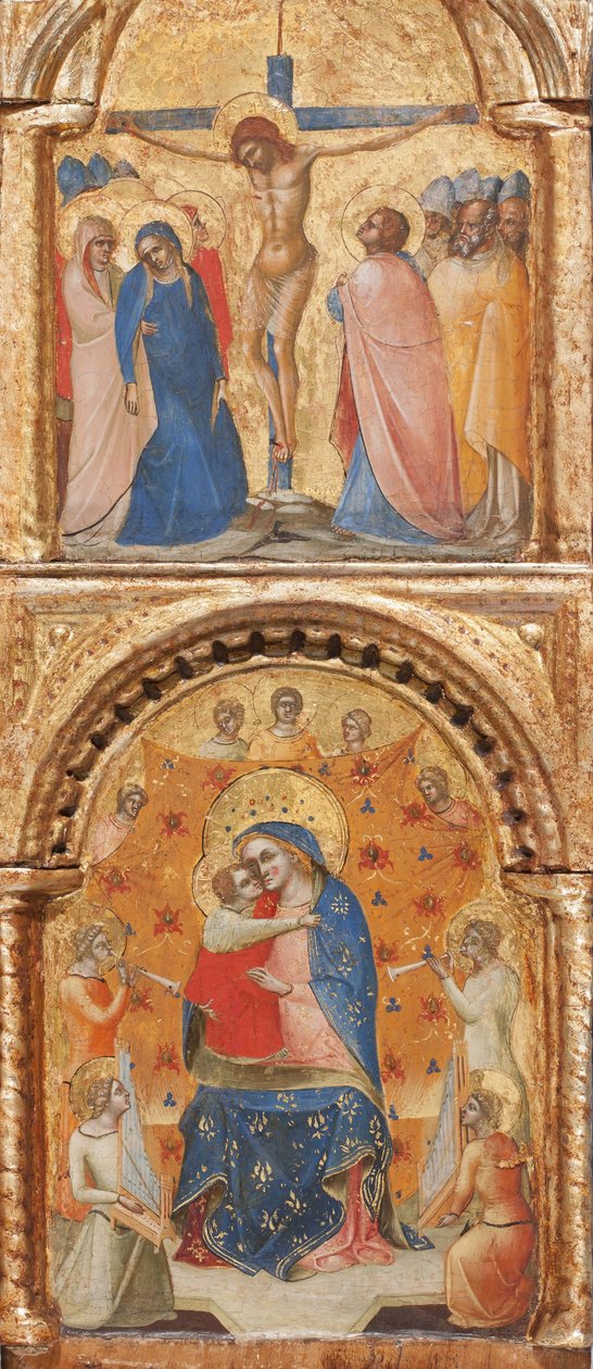 (Detail) Madonna mit Kind und Engeln, die Kreuzigung und zwölf Apostel oder Heilige, ca. 1360 von Lorenzo Veneziano