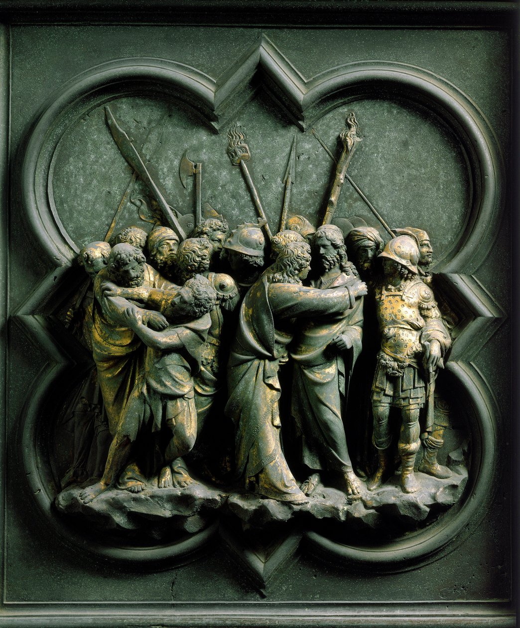 Nordtor (genannt Kreuztor, im Norden), Außendetail: Der Kuss des Judas von Lorenzo Ghiberti
