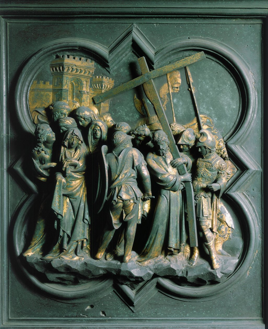 Nordtor (genannt Porte de la Croix, im Norden), Außendetail: „Der Aufstieg nach Golgatha“ Bronzeskulptur von Lorenzo Ghiberti (1378-1455) von Lorenzo Ghiberti