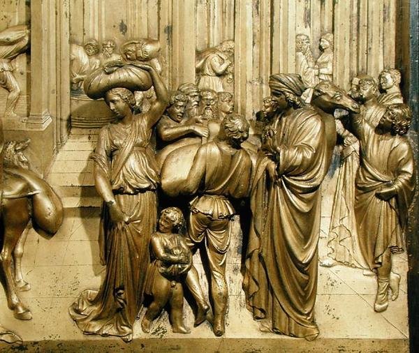 Die Geschichte von Joseph, Detail von der Originaltafel von den Osttüren des Baptisteriums von Lorenzo Ghiberti