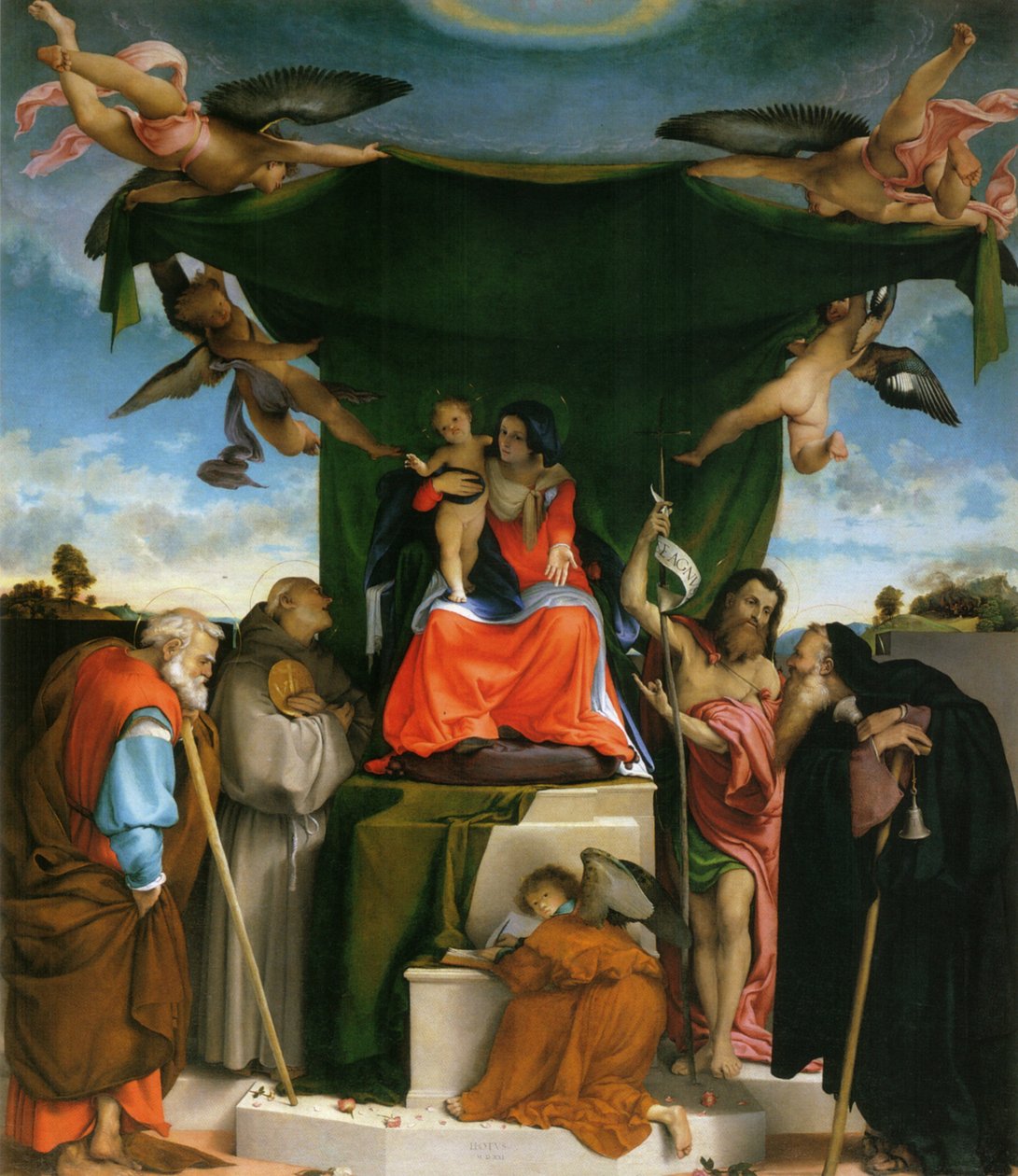 Thronende Madonna, Engel und Heilige von Lorenzo Lotto