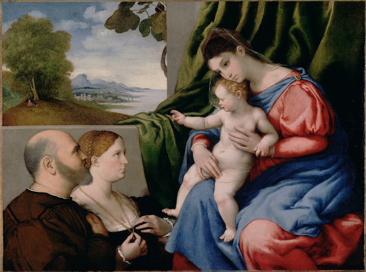 Madonna mit Kind und zwei Stiftern von Lorenzo Lotto