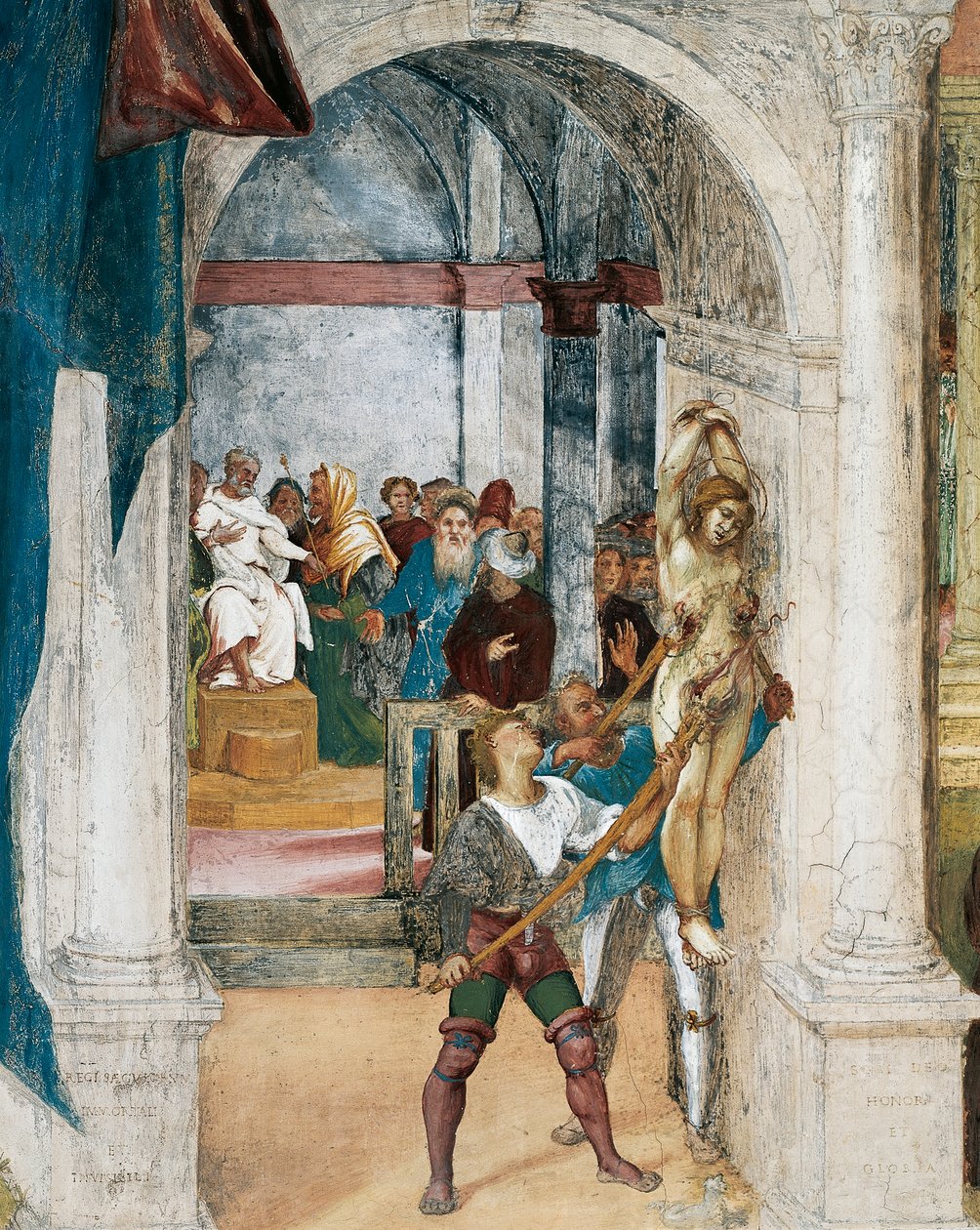 Martyrium der hl. Barbara (Detail) aus Christus-Weinstock und Legende der hl. Barbara, von Lorenzo Lotto (ca. 1480-1556), Fresko, Villa Suardi, Capella Suardi, Trescore Balneario von Lorenzo Lotto