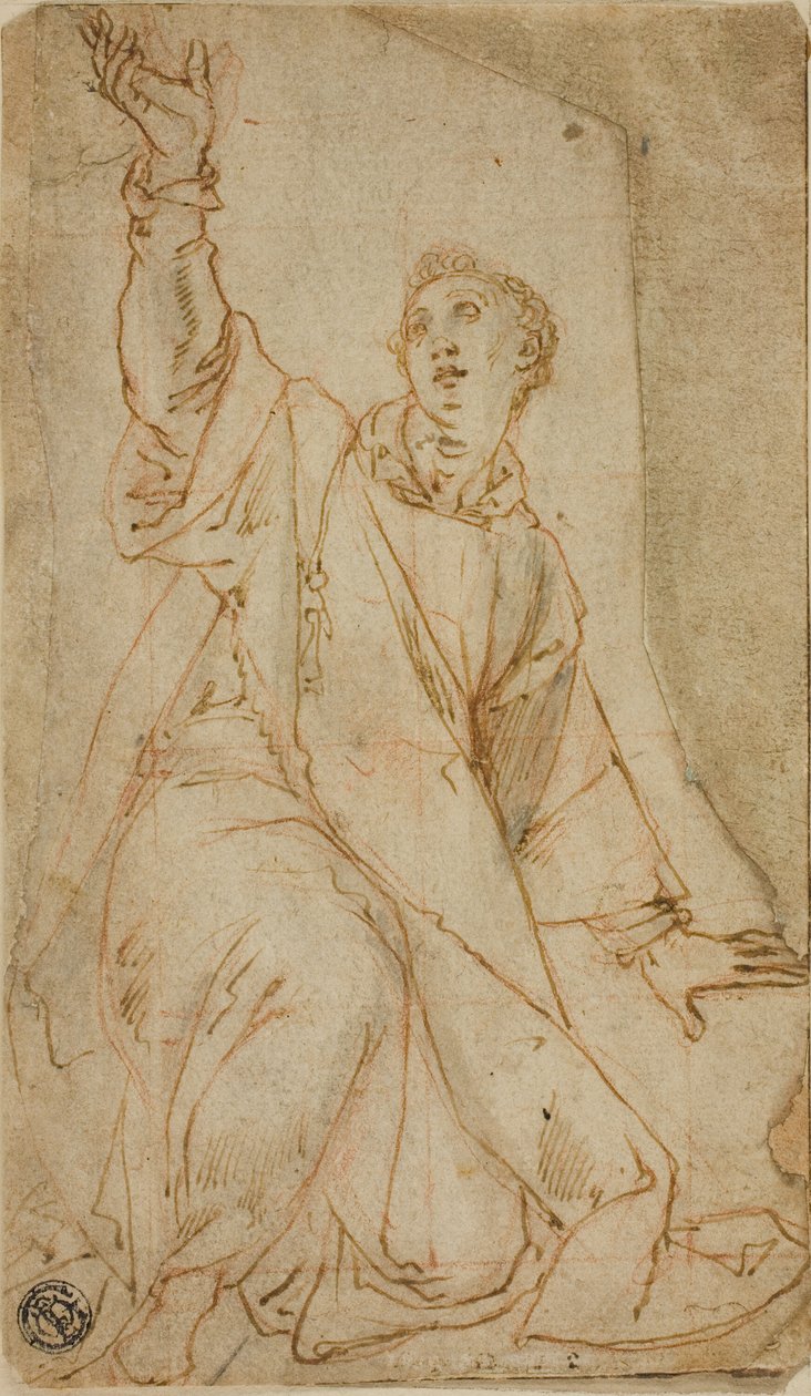 Kniender Heiliger Stephanus mit erhobenem rechten Arm von Lorenzo Sabbatini