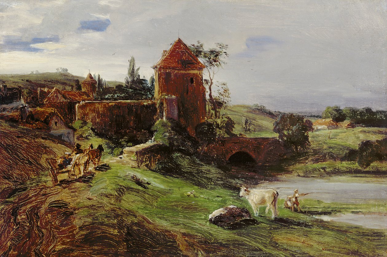 Landschaft mit einer Brücke bei Landsberg an der Warthe von Louis Kolitz