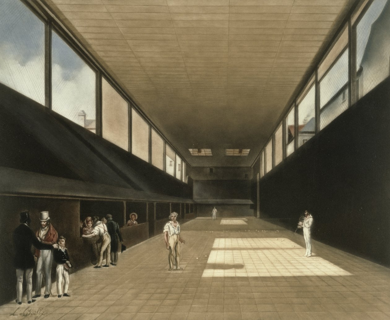 Der Tennisplatz in Versailles, graviert von Lawrence Josset, veröffentlicht 1976 von Louis Leopold Boilly