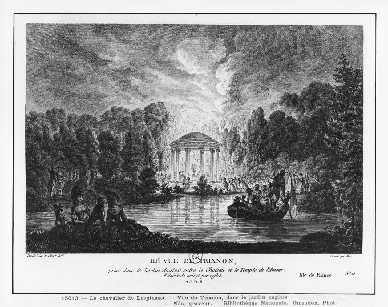 Dritte Ansicht von Trianon, aufgenommen aus dem englischen Garten zwischen dem Schloss und dem Tempel der Liebe, graviert von Francois Denis Nee (1732-1817) von Louis Nicolas de Lespinasse
